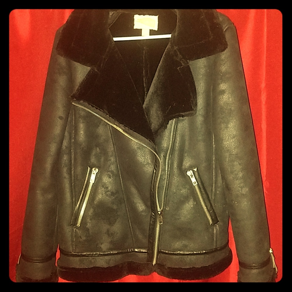 Faux Suede Moto Aviator Coat